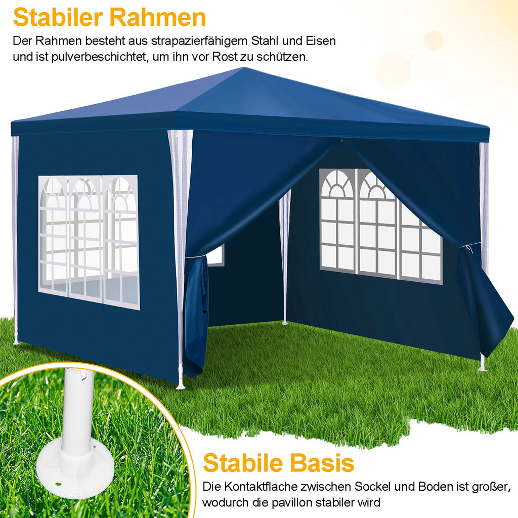Cosmo Go Pavillon 3x3m Partyzelt Wasserdicht mit Seitenteilen