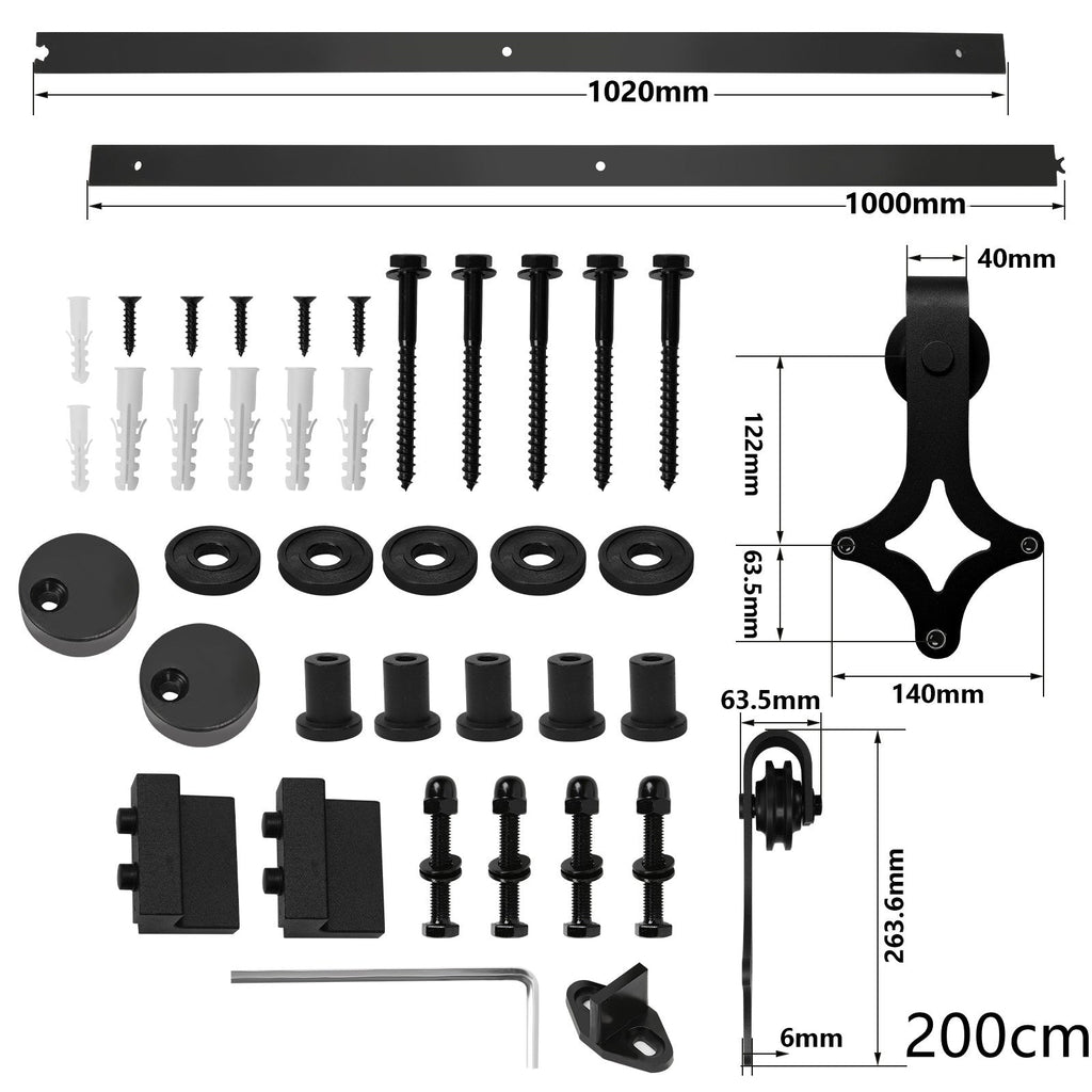 Cosmo Go Schiebetürbeschlag Set Schiebetürsystem 152cm/183cm/200cm/244cm/363cm