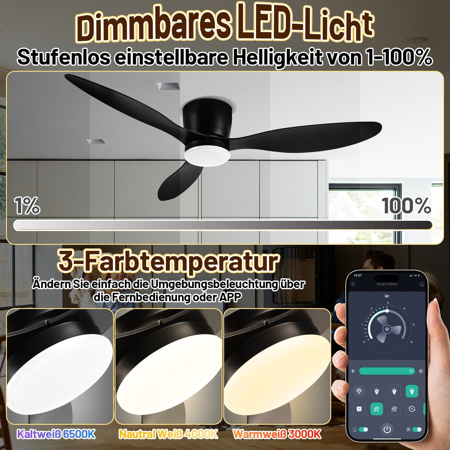 Cosmo Go Deckenventilator Lüfter LED Deckenlampe 40W