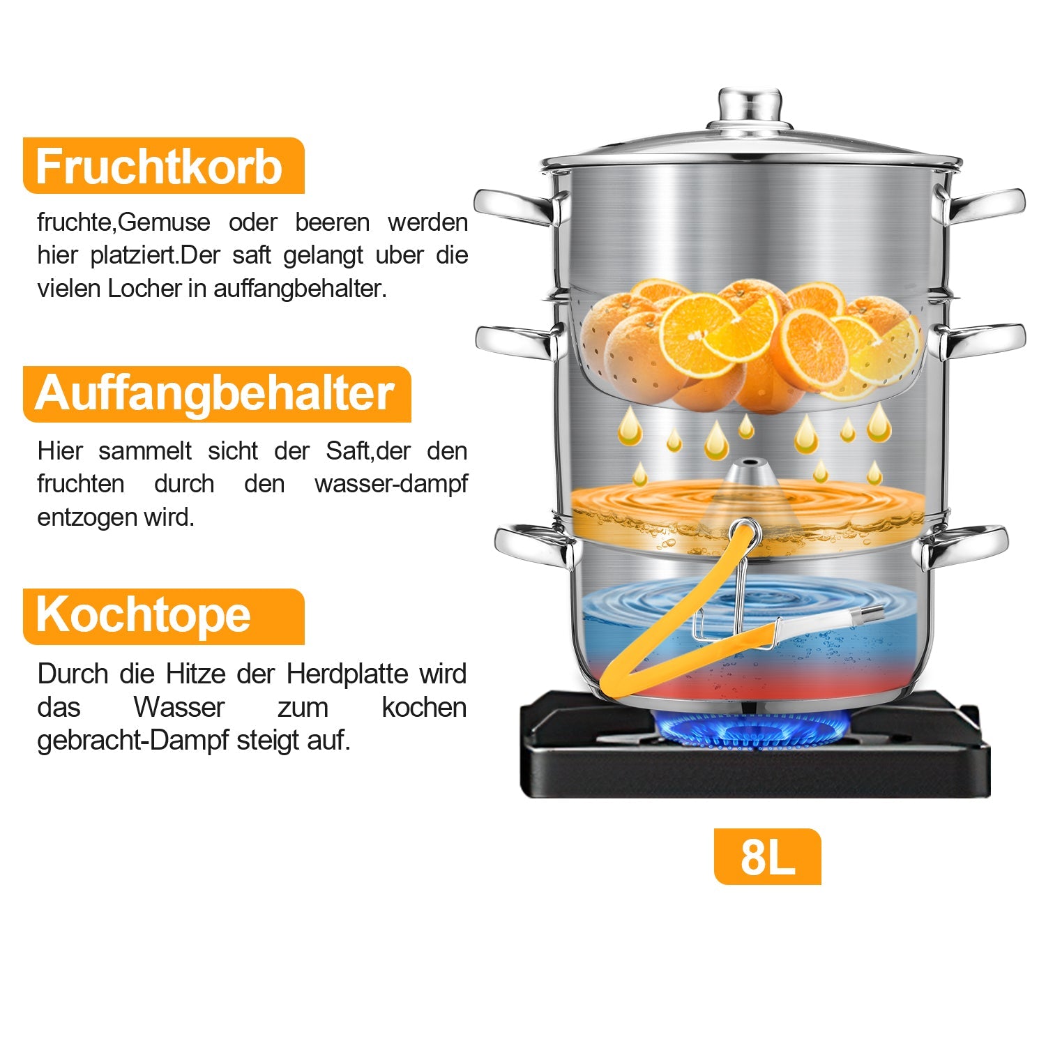 Cosmo Go Dampfentsafter 8L Edelstahl Fruchtentsafter