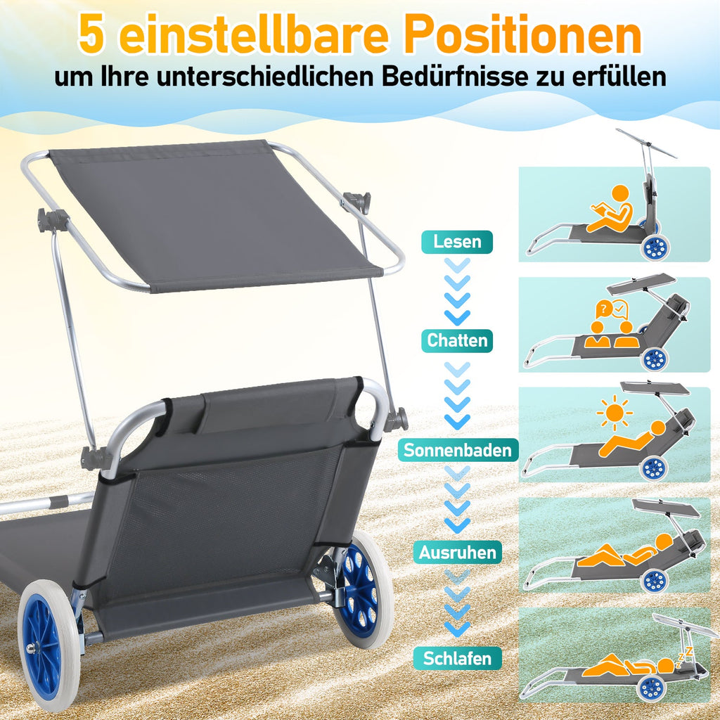 Cosmo Go Sonnenliege klappbar Aluminium mit Rollen und Sonnendach