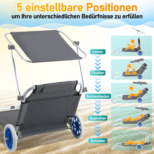 Cosmo Go Sonnenliege klappbar Aluminium mit Rollen und Sonnendach Main Image