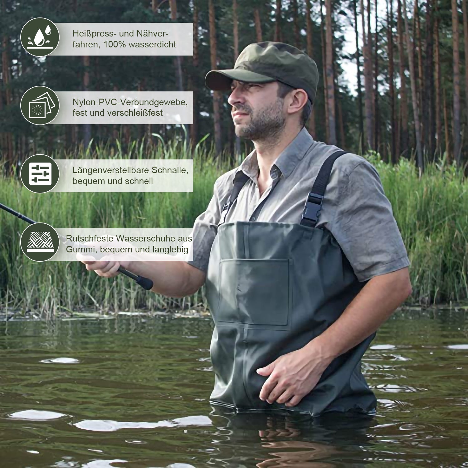 Cosmo Go Wathose mit Gummistiefeln, Bund und Haken