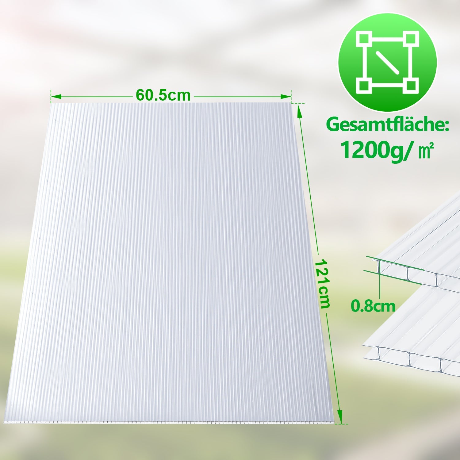 Cosmo Go Polycarbonat Hohlkammerstegplatten 8mm 5 Stück für Gewächshaus