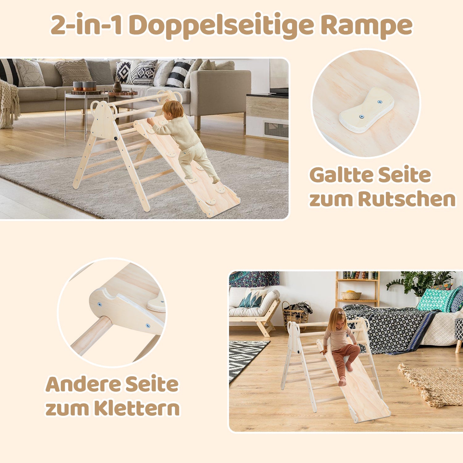Cosmo Go Klettergerüst Indoor 3-in-1  mit Bogen/Rutsche/Dreieck