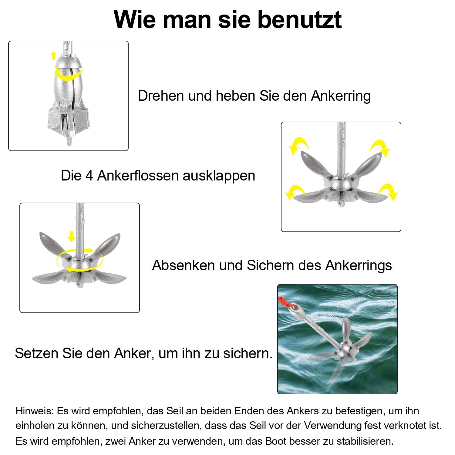 Cosmo Go Bootsanker mit 6mm x 20m Seil Faltanker 0.7kg/1.5kg