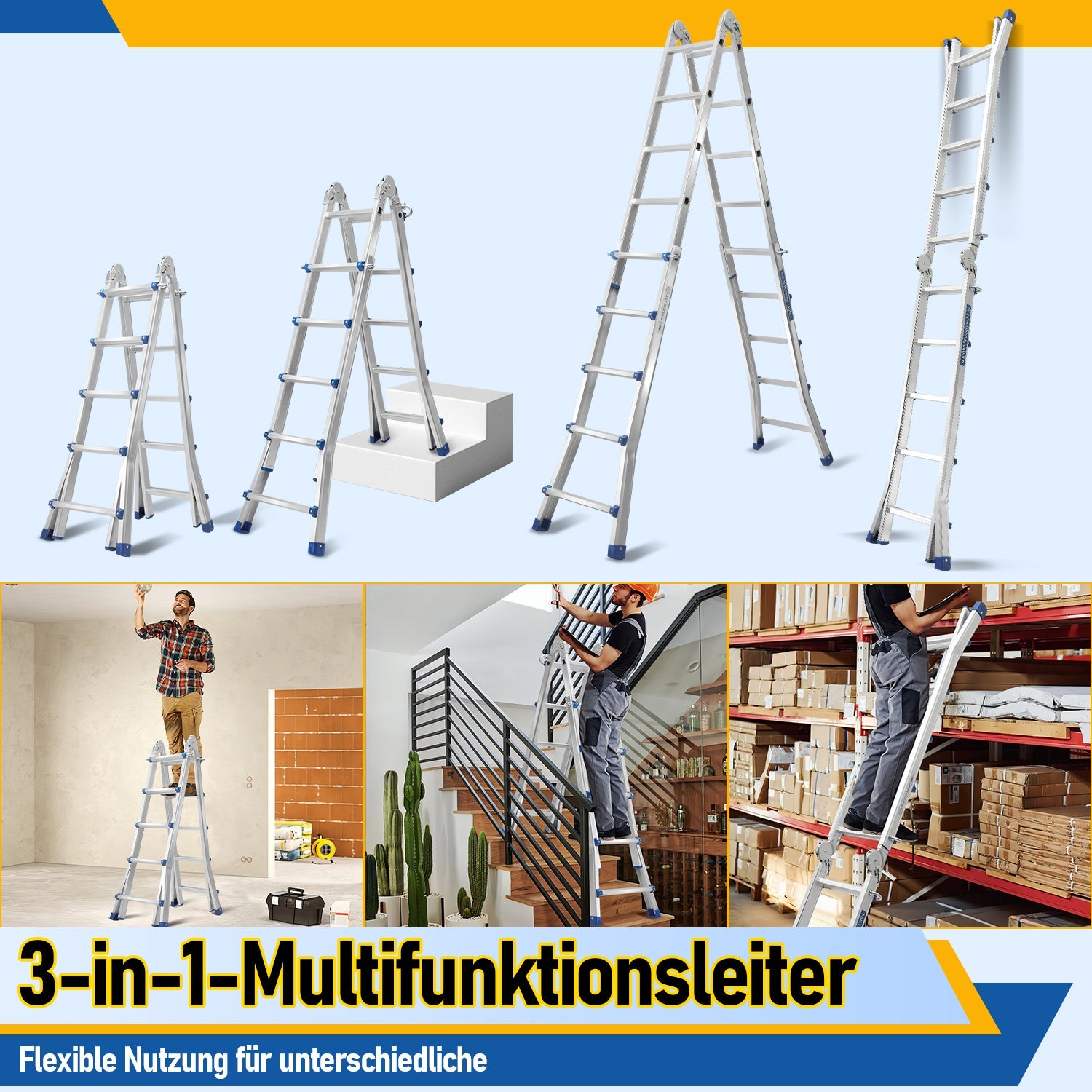 Cosmo Go Teleskopleiter Multifunktionsleiter 3 in 1 Aluleiter