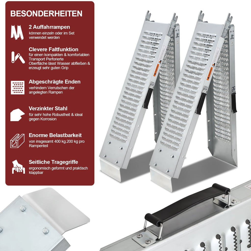 Cosmo Go 2X Auffahrrampen Laderampen Faltbare PKW Belastung 400 kg