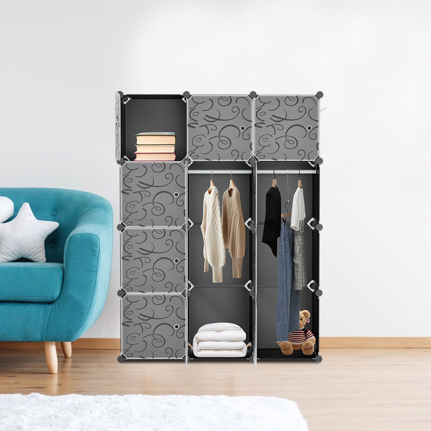 Cosmo Go Multifunktionaler Kleiderschrank mit Haken und Kleiderbügel