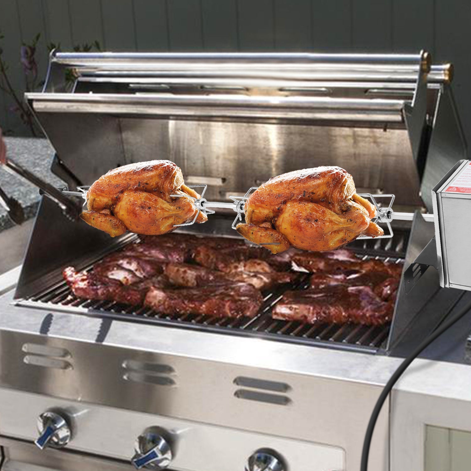 Cosmo Go BBQ Grillspieß Edelstahl Motor 4x Fleischnadel