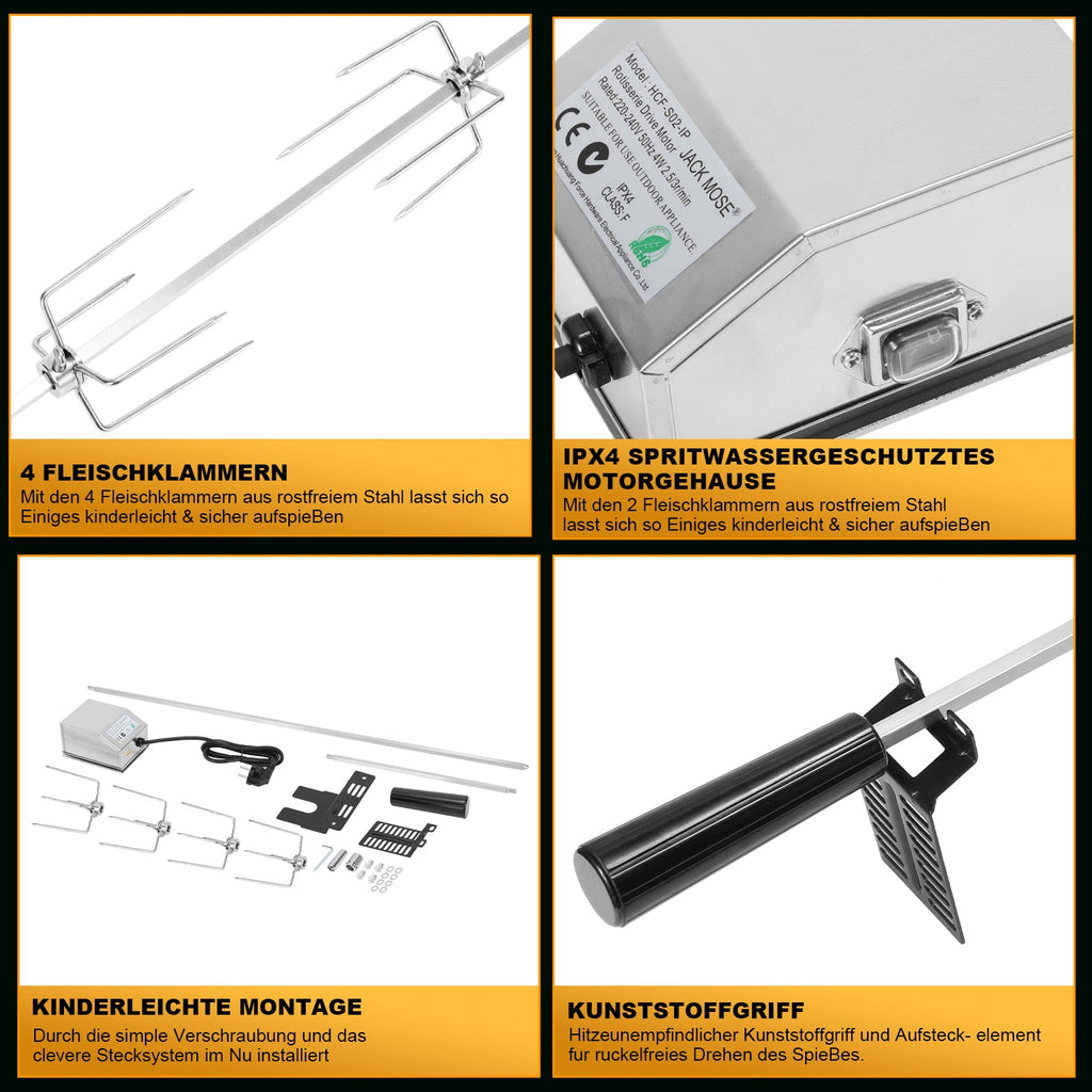 Cosmo Go BBQ Grillspieß Edelstahl Motor 4x Fleischnadel