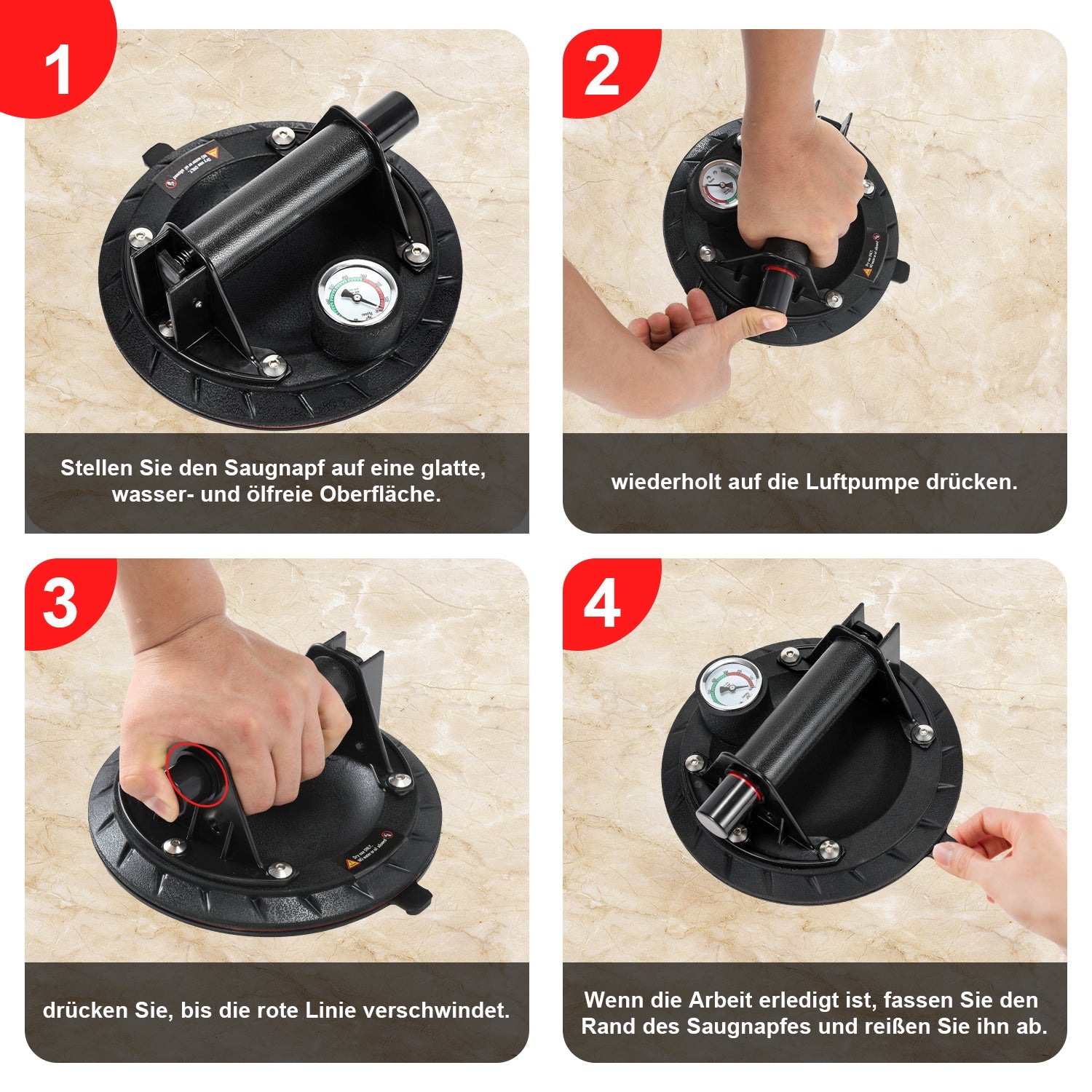 Cosmo Go Saugheber Saugnapfhalter mit Druckanzeige 1 Stück max.100KG