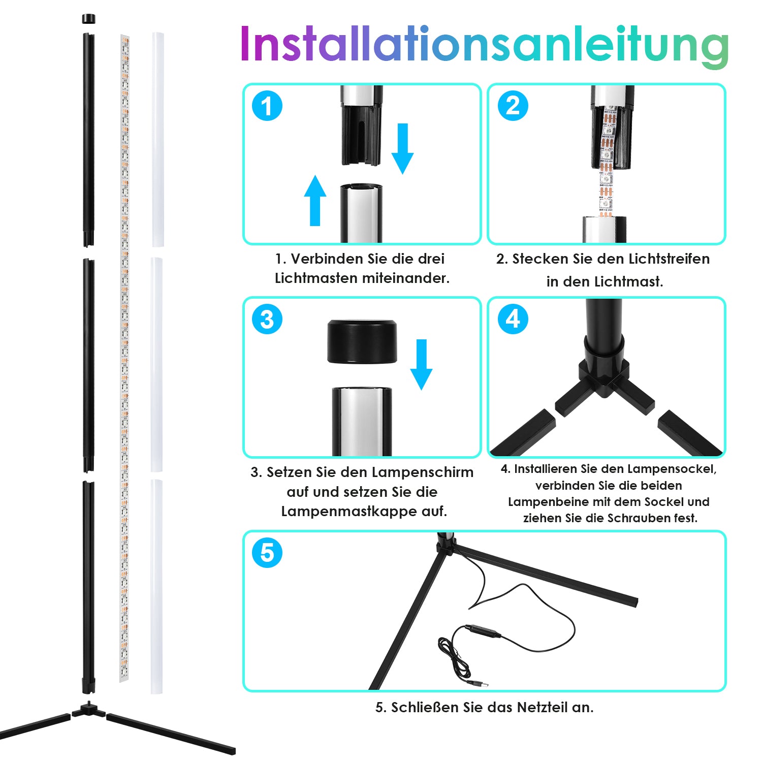 Cosmo Go Stehleuchte LED RGB Stehlampe Dimmbar 7W