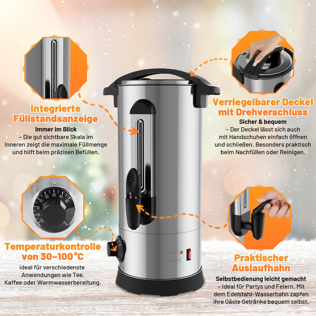 Cosmo Go 10 L Glühweinkocher Glühweinkessel inkl. 10 Tassen, Kupferfarbe