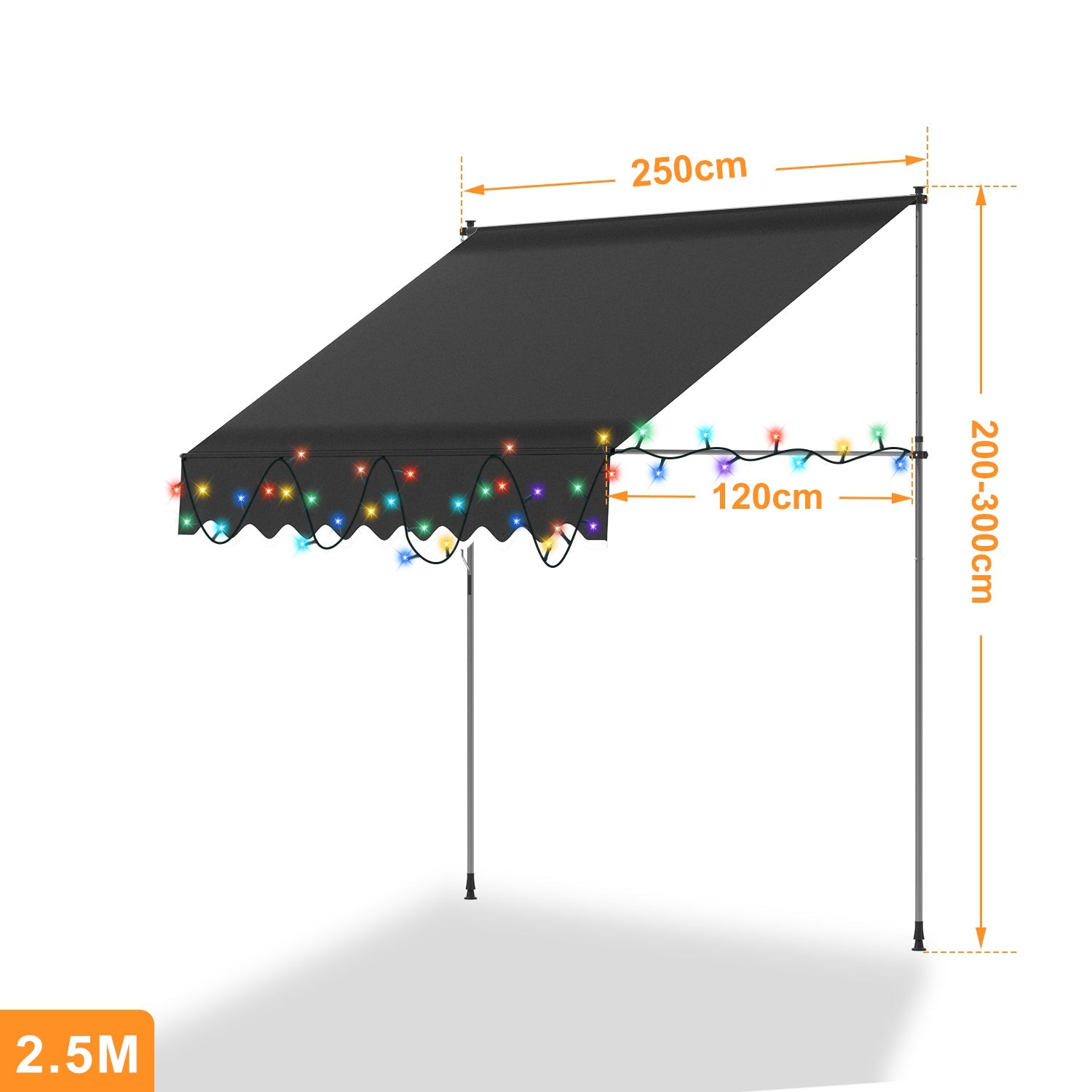 Cosmo Go Klemmmarkise mit Handkurbel mit Solar LED Lichtkette