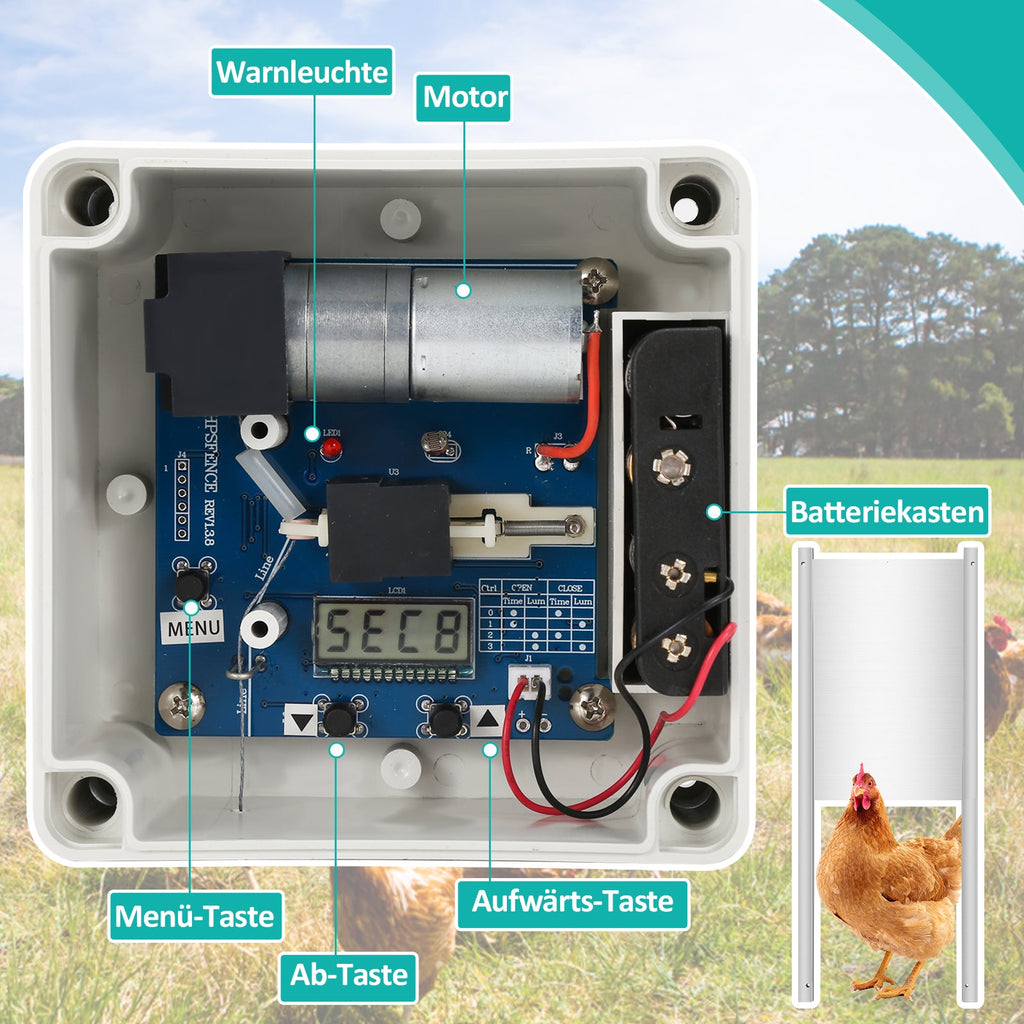 Cosmo Go Automatische Hühnertür mit Lichtsensor und Zeitsteuerung