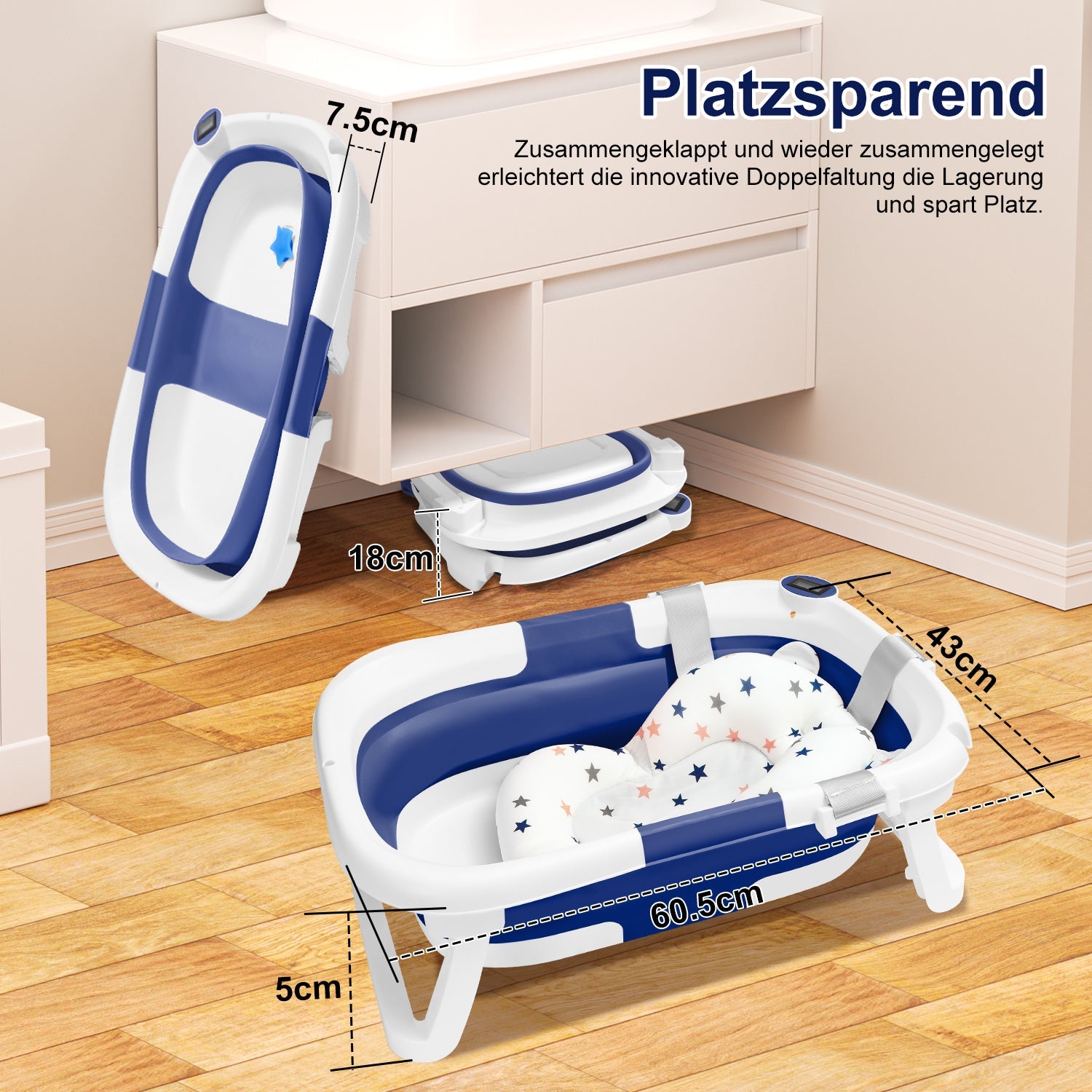 Cosmo Go Baby Badewanne Faltbare mit Thermometer