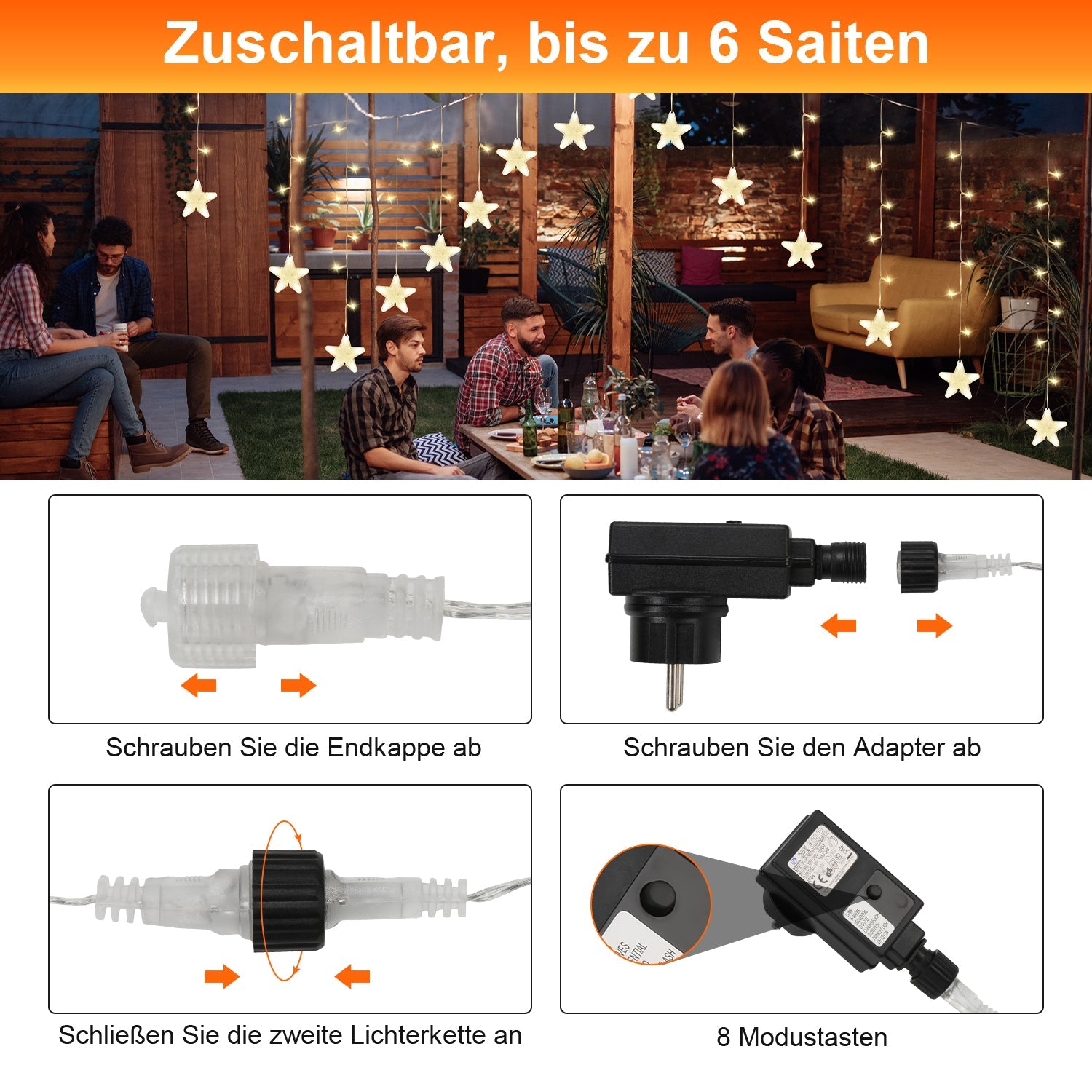 Cosmo Go LED Lichtervorhang 3.5M Sterne Lichterkette 150 LEDs