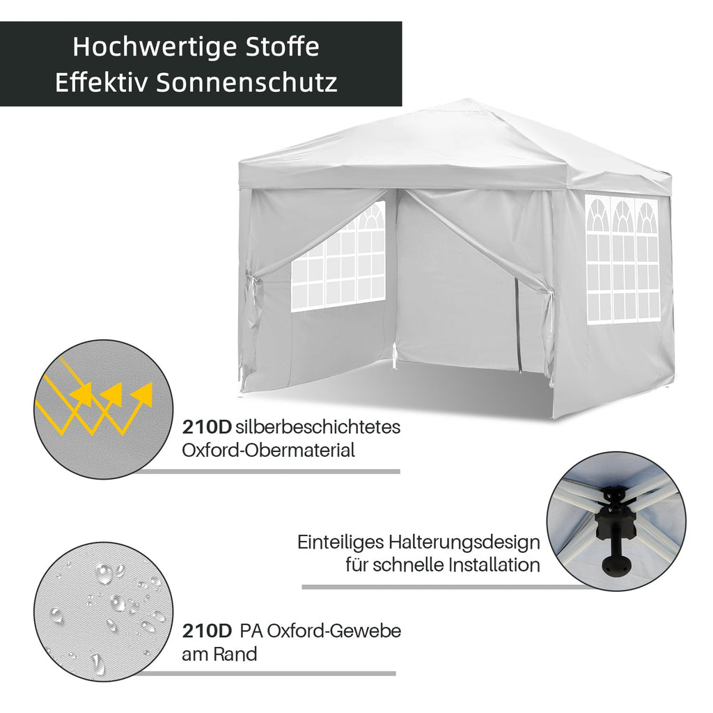 Cosmo Go Pop-Up Pavillon Gazebo mit Zentralverriegelung 3x3m mit Seiten