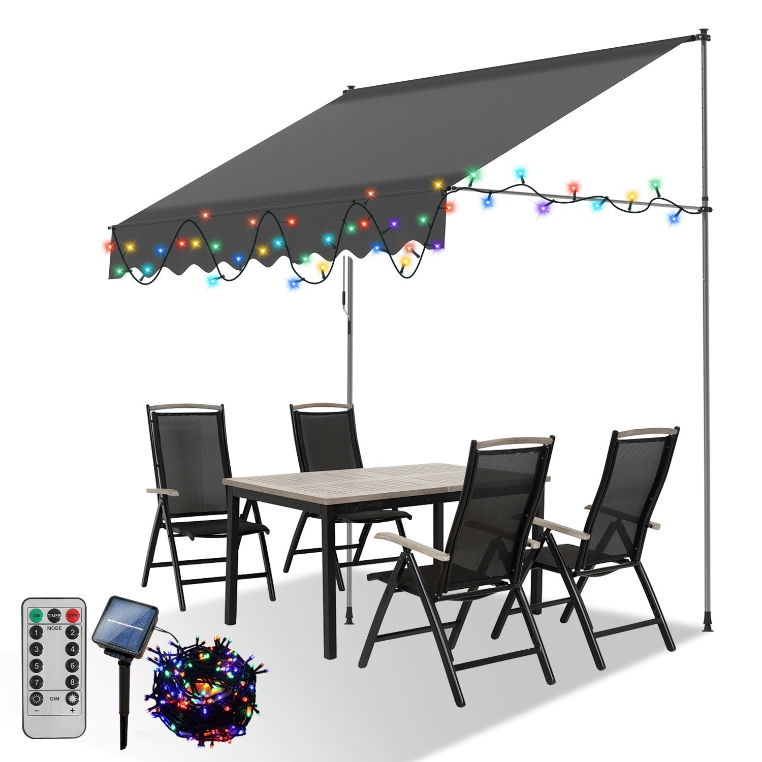 Cosmo Go Klemmmarkise mit Handkurbel mit Solar LED Lichtkette