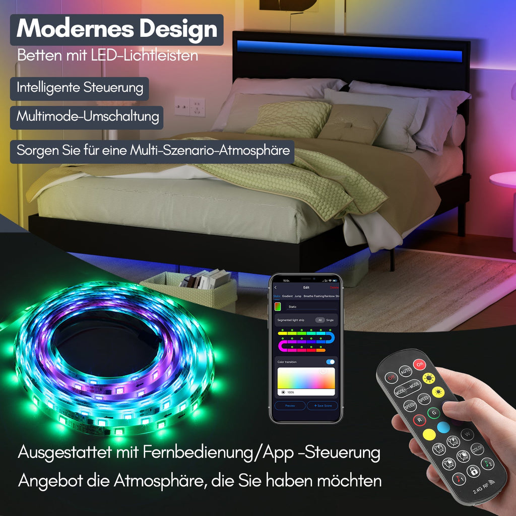 Cosmo Go Polsterbett Bettgestell mit Kopfteil Leder LED-Beleuchtung