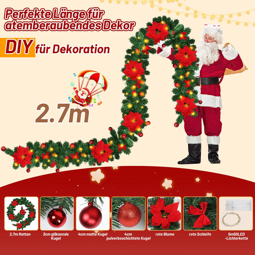 Cosmo Go Weihnachtsgirlande 2.7m mit Blumen