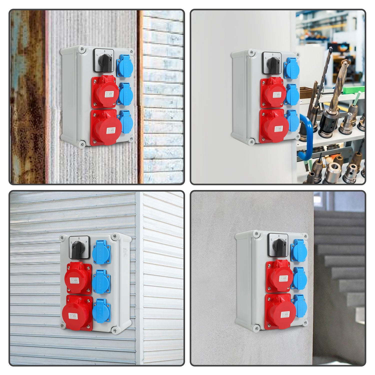 Cosmo Go Wandverteiler mit L-0-P Nockenschalter und MCB, 3xSchuko-Steckdose und CEE-Steckdose 16/32A