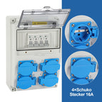 Cosmo Go Wandverteiler mit 4xSchuko-Steckdose16A 250V, 4xCEE Steckdosen 16A 1P