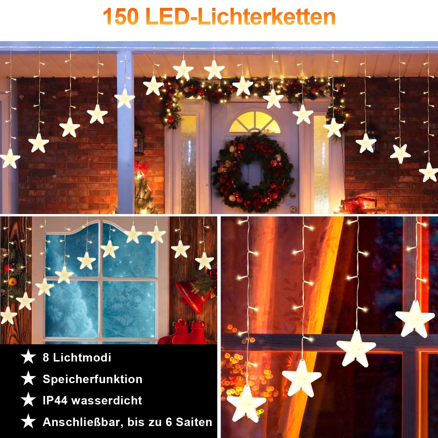 Cosmo Go LED Lichtervorhang 3.5M Sterne Lichterkette 150 LEDs