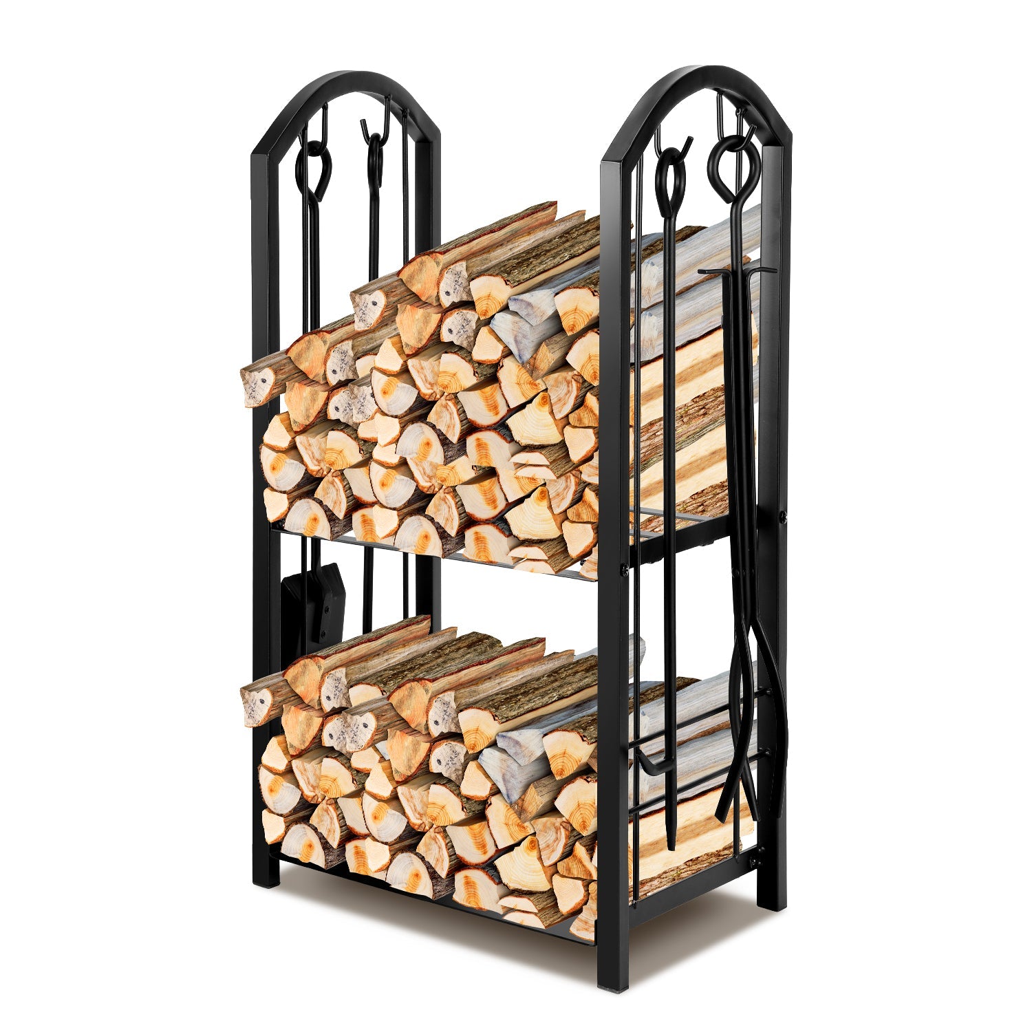 Cosmo Go Doppelstöckiges Kaminholzregal mit 4 Kaminwerkzeug