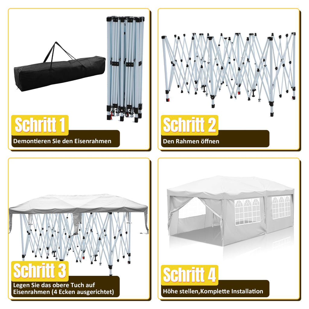 Cosmo Go Pop-Up Pavillon Gazebo mit Zentralverriegelung 3x6m mit Seiten