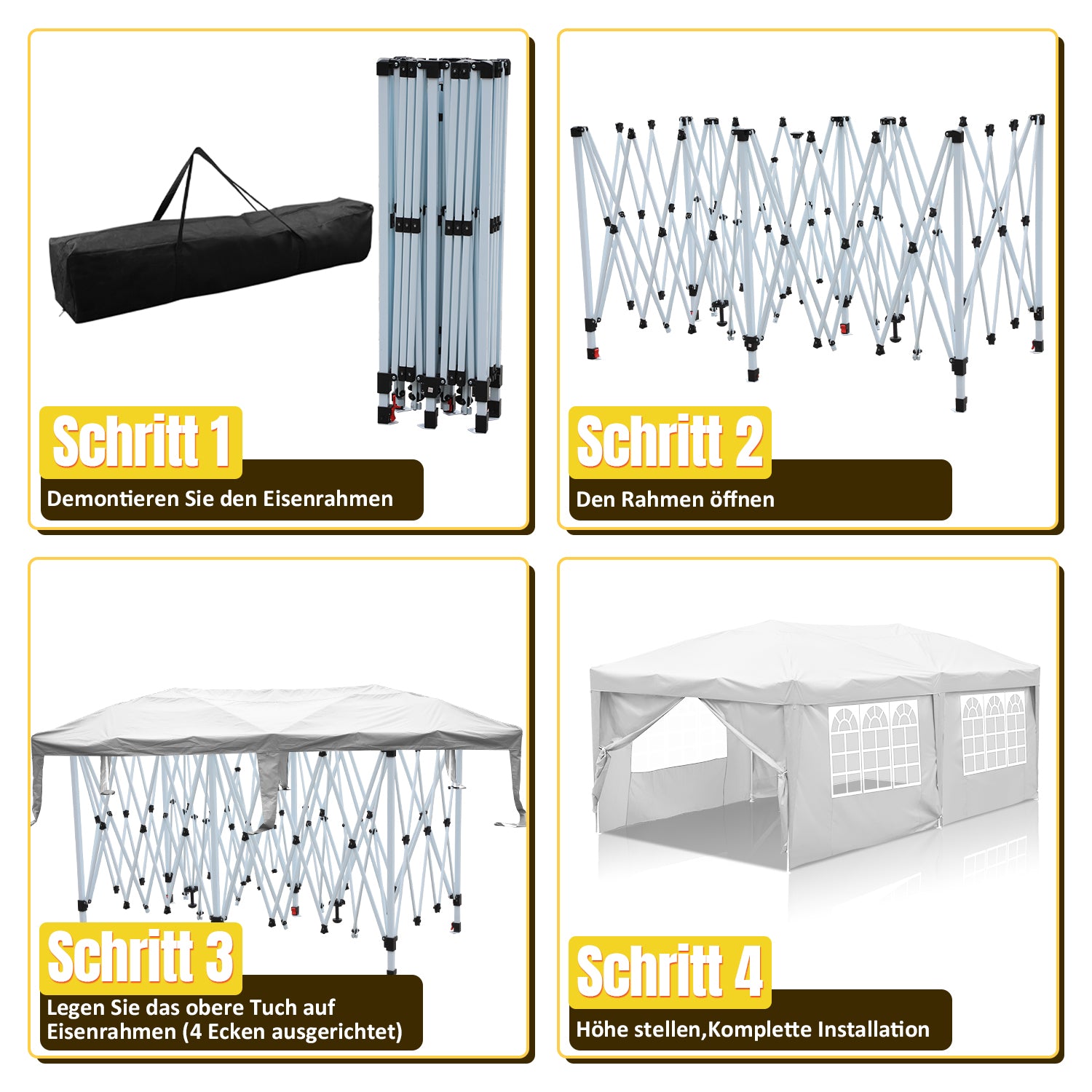 Cosmo Go Pop-Up Pavillon Gazebo mit Zentralverriegelung 3x6m mit Seiten