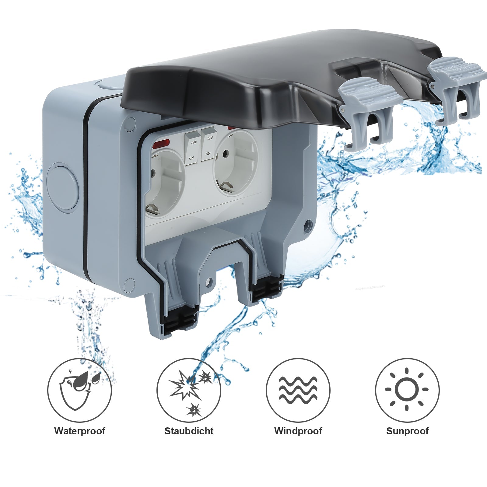 Cosmo Go Außensteckdose Wasserdicht Doppelsteckdose IP66