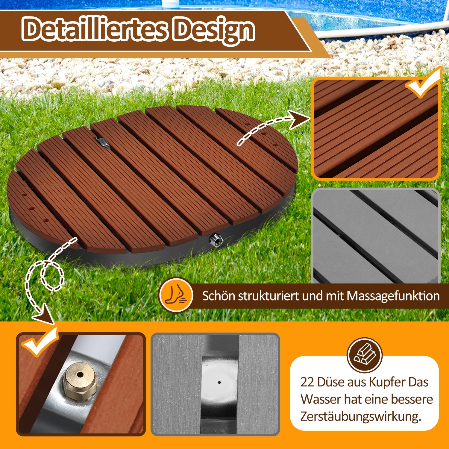 Cosmo Go Bodendusche Gartendusche mit Fußrad und 22 Kupferdüsen