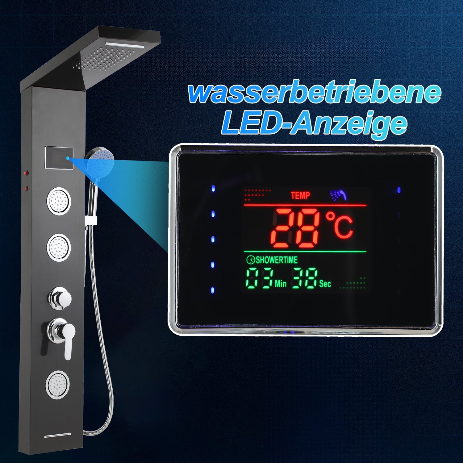 Cosmo Go Duschpaneel Wandduschpaneel 5 Funktionen Edelstahl Schwarz