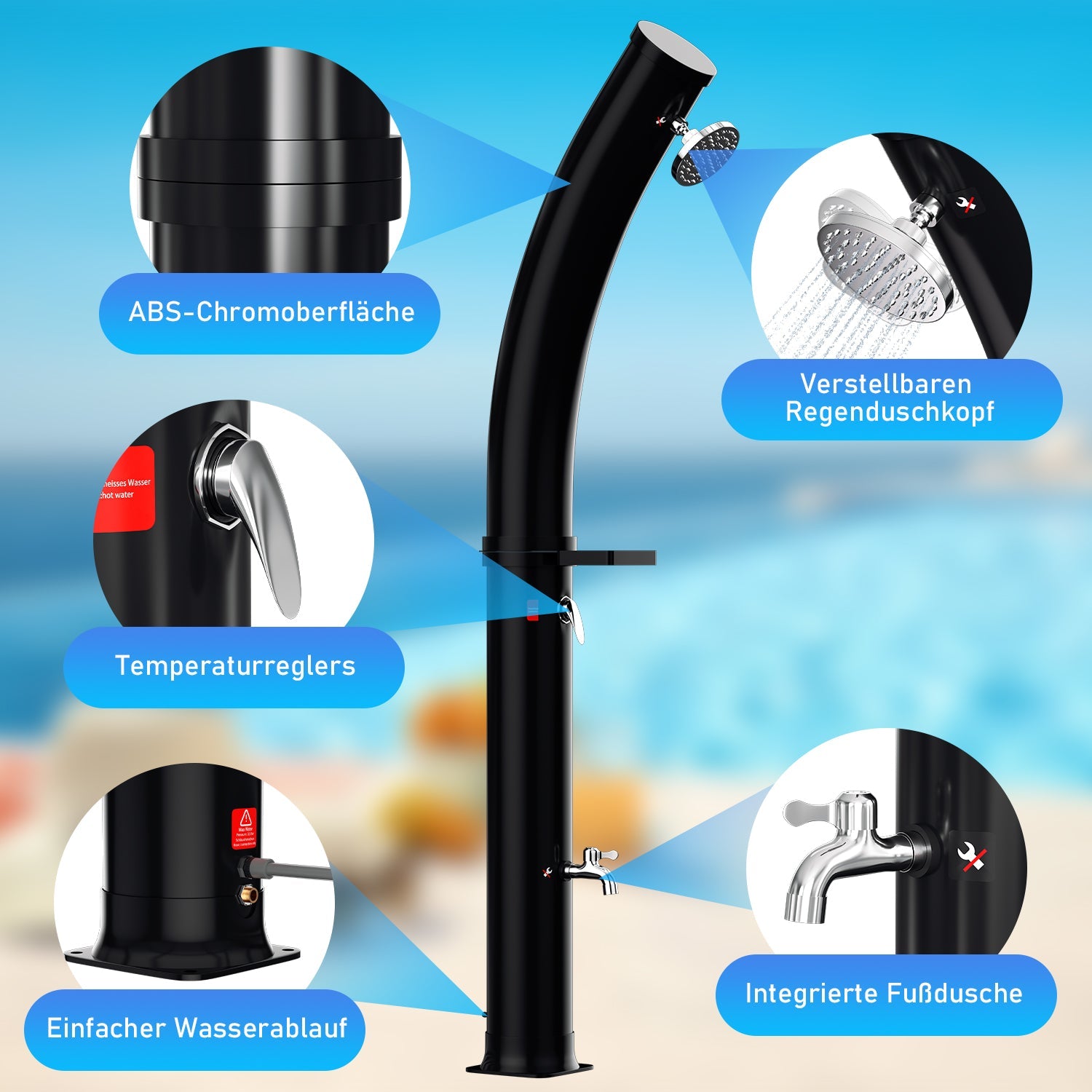 Cosmo Go 35L Solardusche Curve mit Regenduschkopf und Schutzhaube