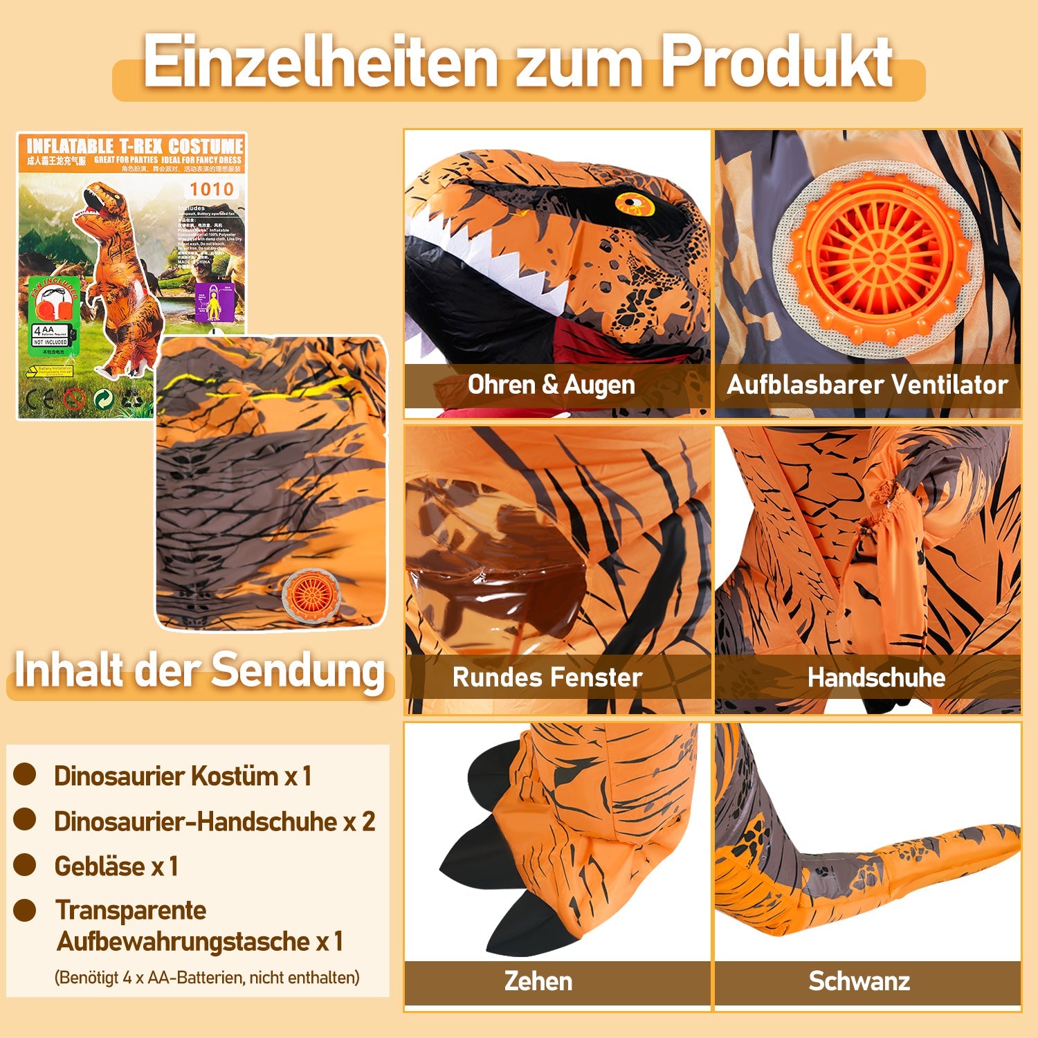 Cosmo Go Aufblasbares Dino Kostüm Erwachsene 200cm