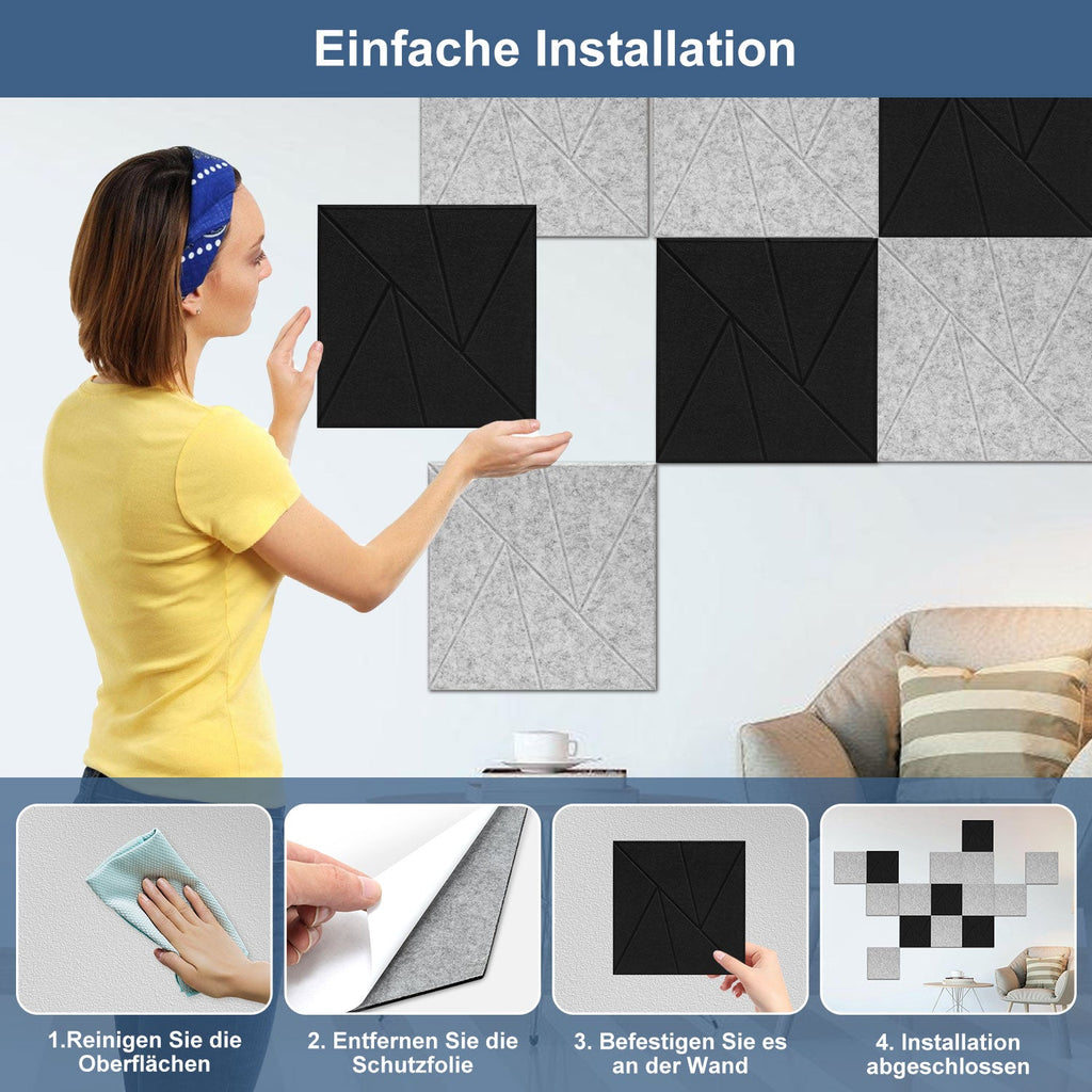 Cosmo Go Akustikplatten Wandpaneele Selbstklebend 12/18 Stück Quadratisch Dreieck