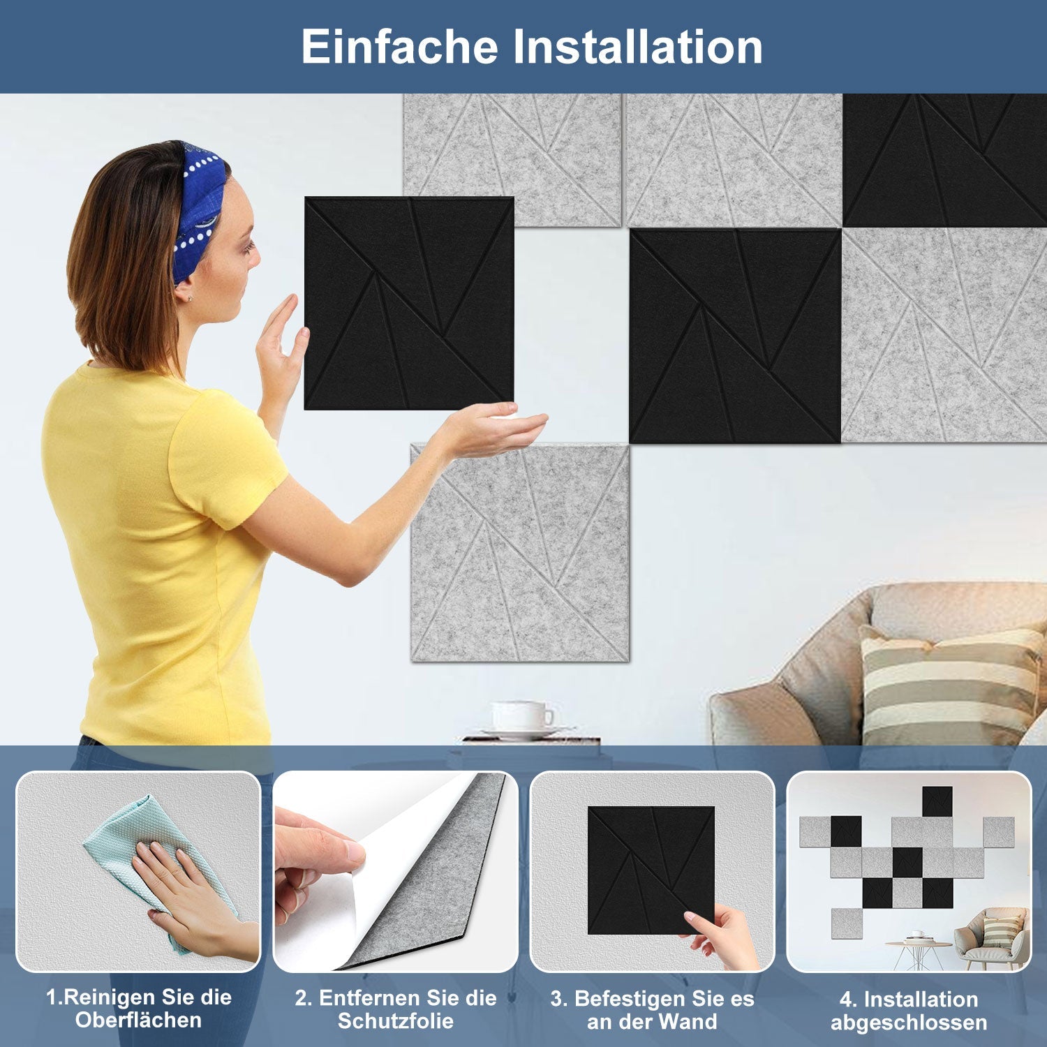 Cosmo Go Akustikplatten Wandpaneele Selbstklebend 12/18 Stück Quadratisch Dreieck