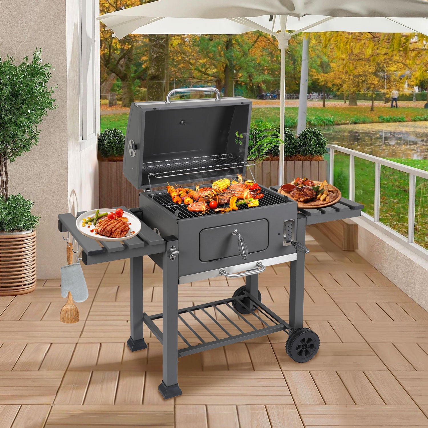 Cosmo Go Holzkohlegrill BBQ XXL Smoker mit Deckel