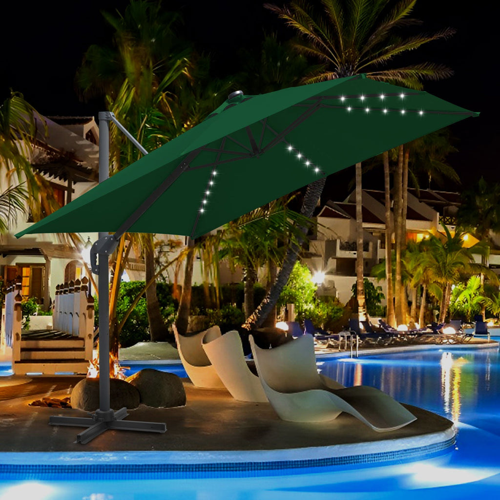 Cosmo Go Ampelschirm 300 x 300 cm Sonnenschirm 360° Drehbar mit Solar-LED