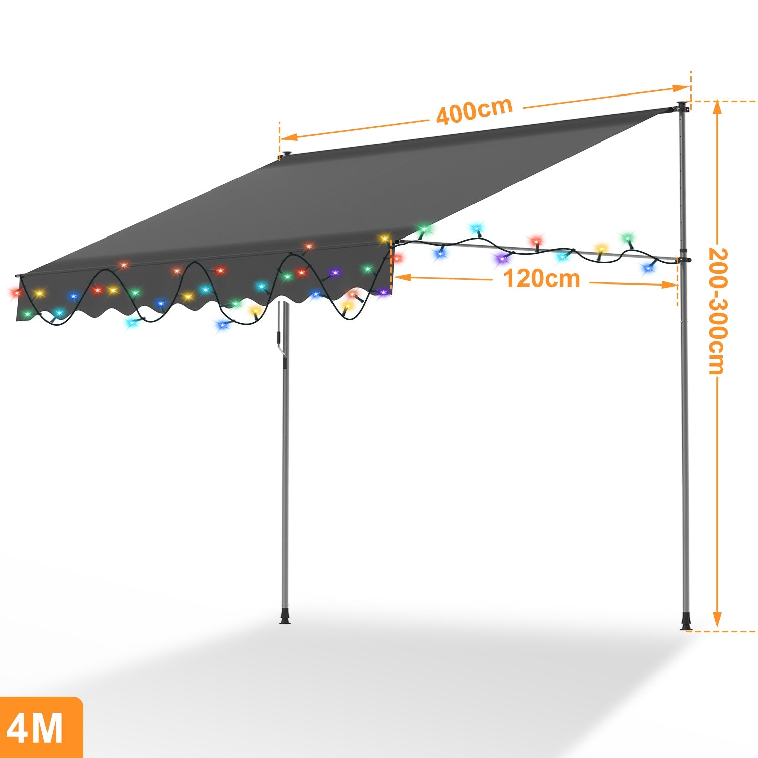 Cosmo Go Klemmmarkise mit Handkurbel mit Solar LED Lichtkette