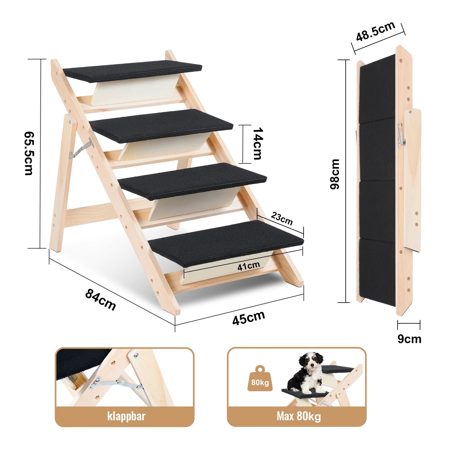 Cosmo Go Hundetreppe 2 in 1 Hunderampe Klappbare 4-Stufig Belastung 80kg