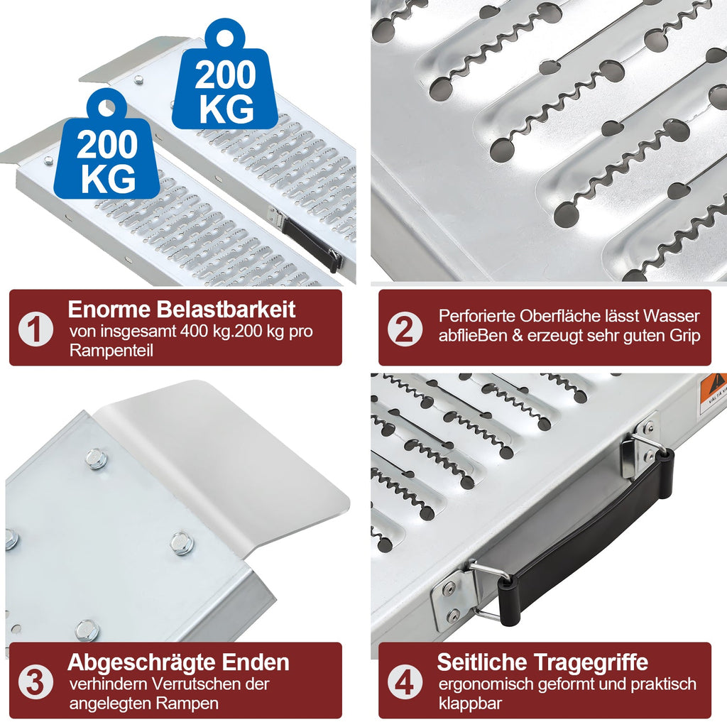 Cosmo Go 2X Auffahrrampen Laderampen Faltbare PKW Belastung 400 kg