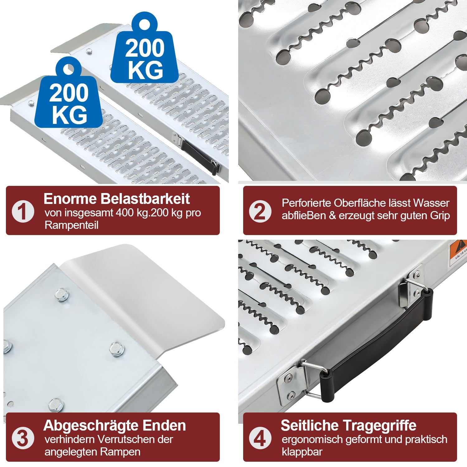 Cosmo Go 2X Auffahrrampen Laderampen Faltbare PKW Belastung 400 kg