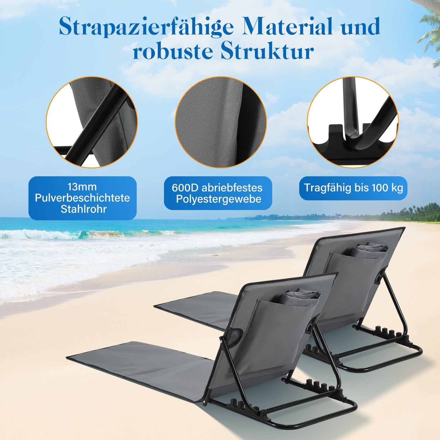 Cosmo Go Strandliegen Tragbar Strandmatte mit Einstellbar Höhe 145cm