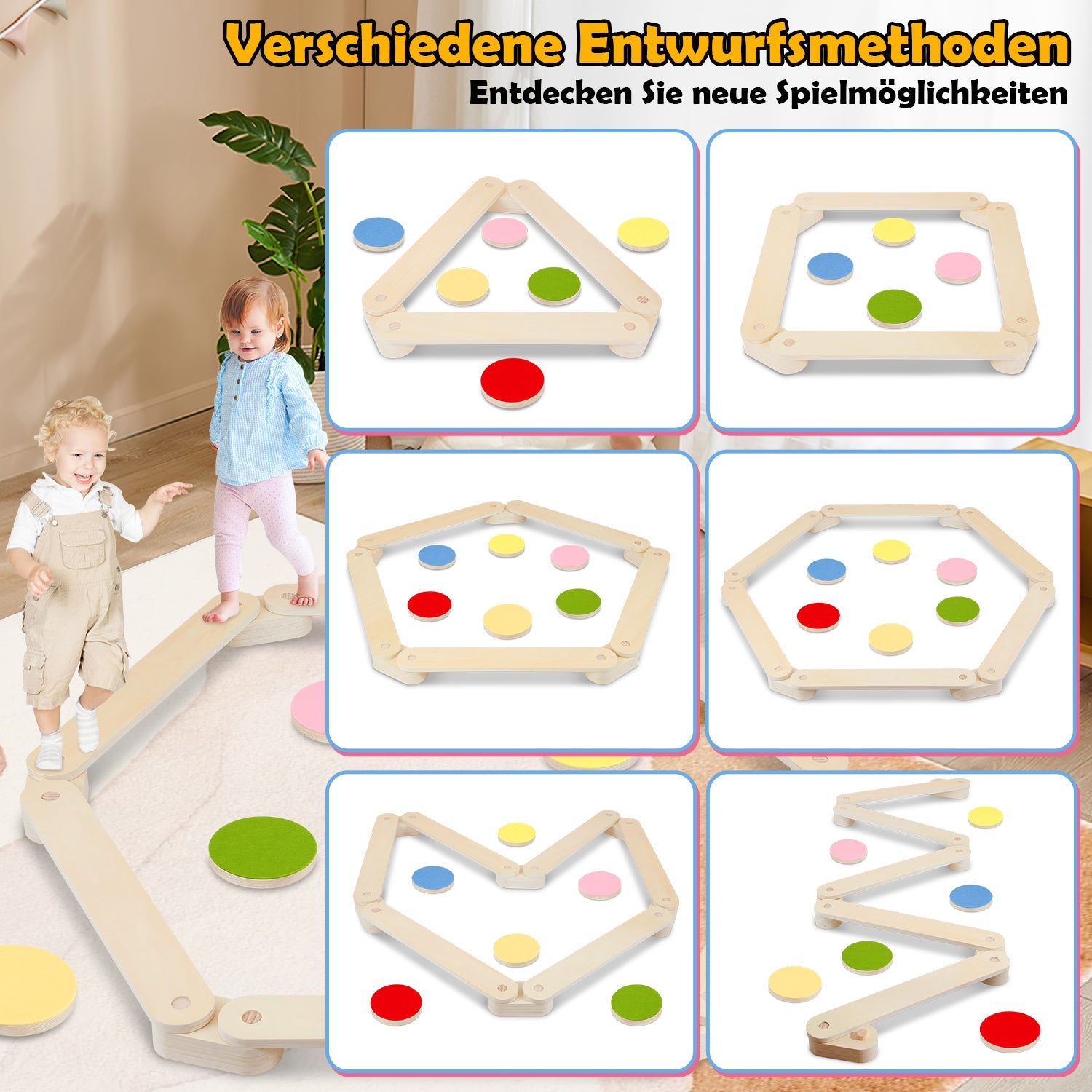 Cosmo Go Balancierbalken aus Holz mit 6 Balanciersteine für Kinder