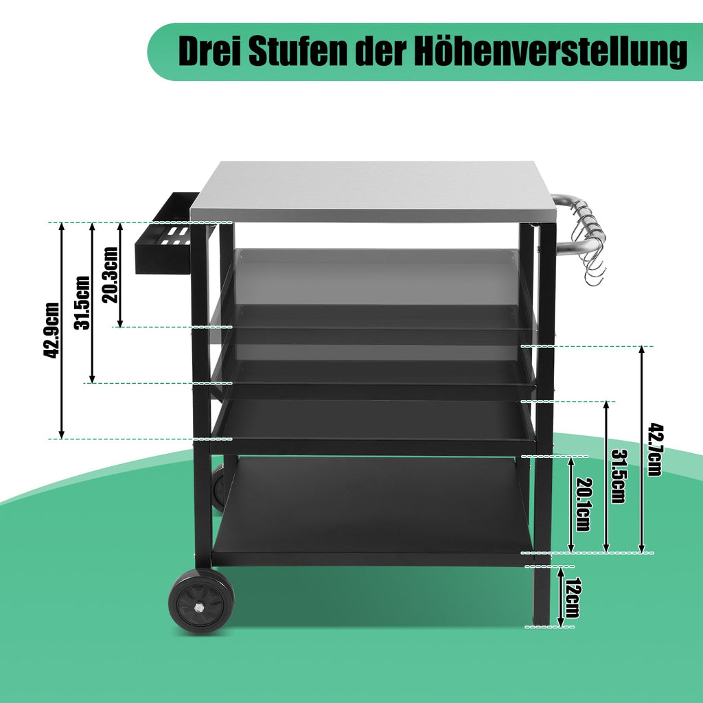 Cosmo Go Grillwagen Grilltisch Höhenverstellbar mit 3 Ablagen BBQ
