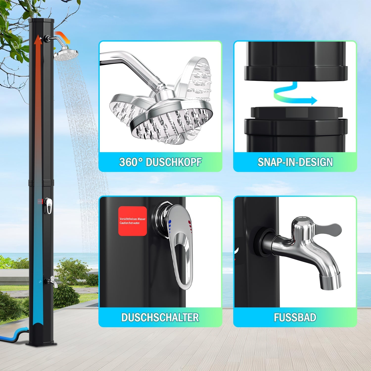 Cosmo Go Solardusche 35L Solardusche Gartendusche Inkl. Schutzhaube