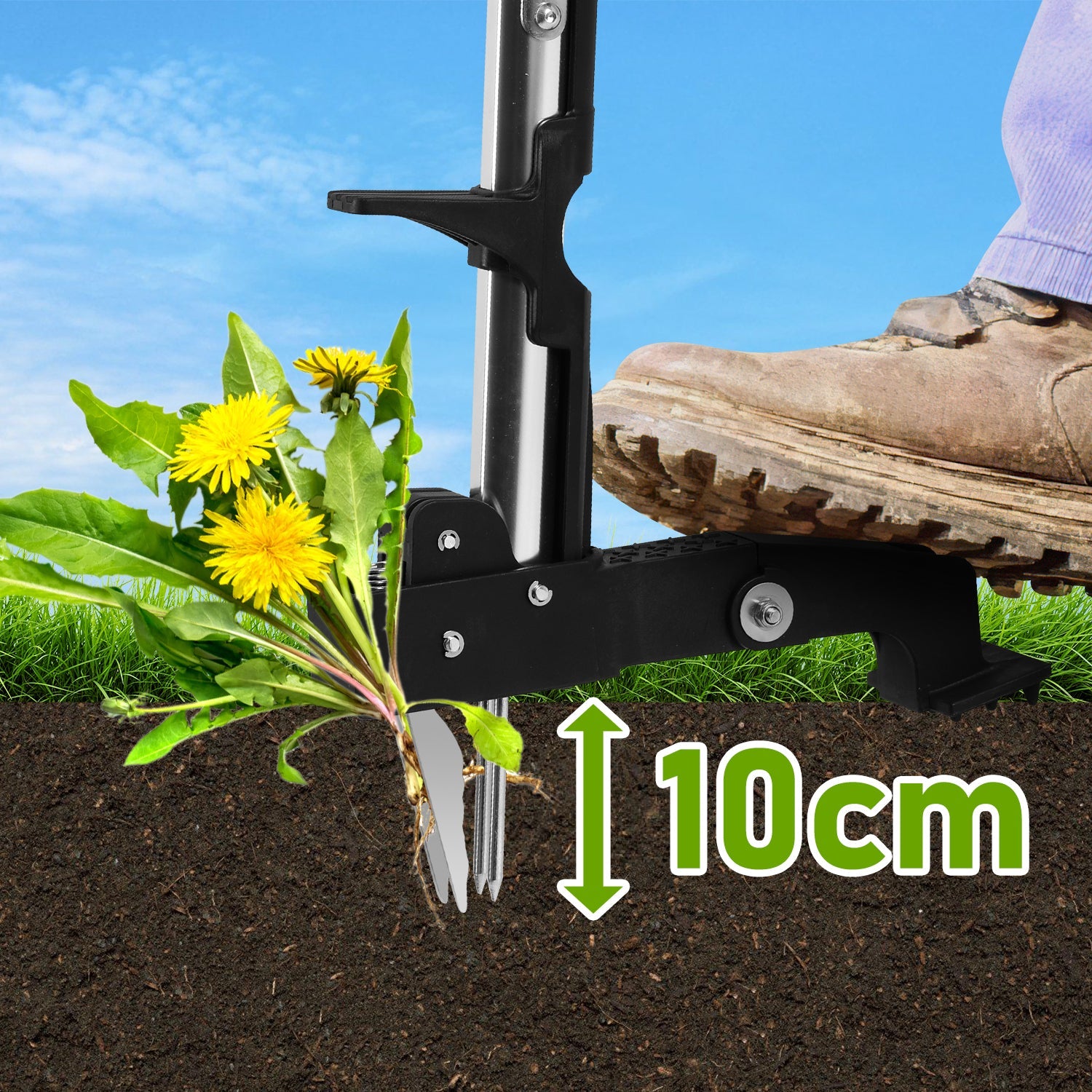 Cosmo Go Unkrautstecher Löwenzahnstecher mit Stiel,Auswerfer und Fußpedal